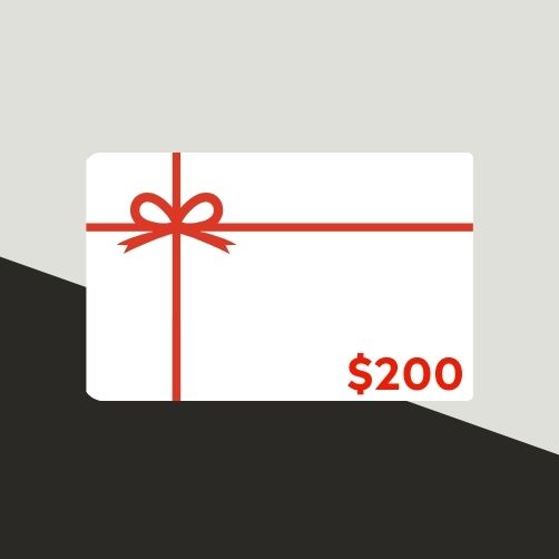 Bravado Spice "$200" gift card with red ribbon bow design for hot sauce and cocktail mixer gifts.